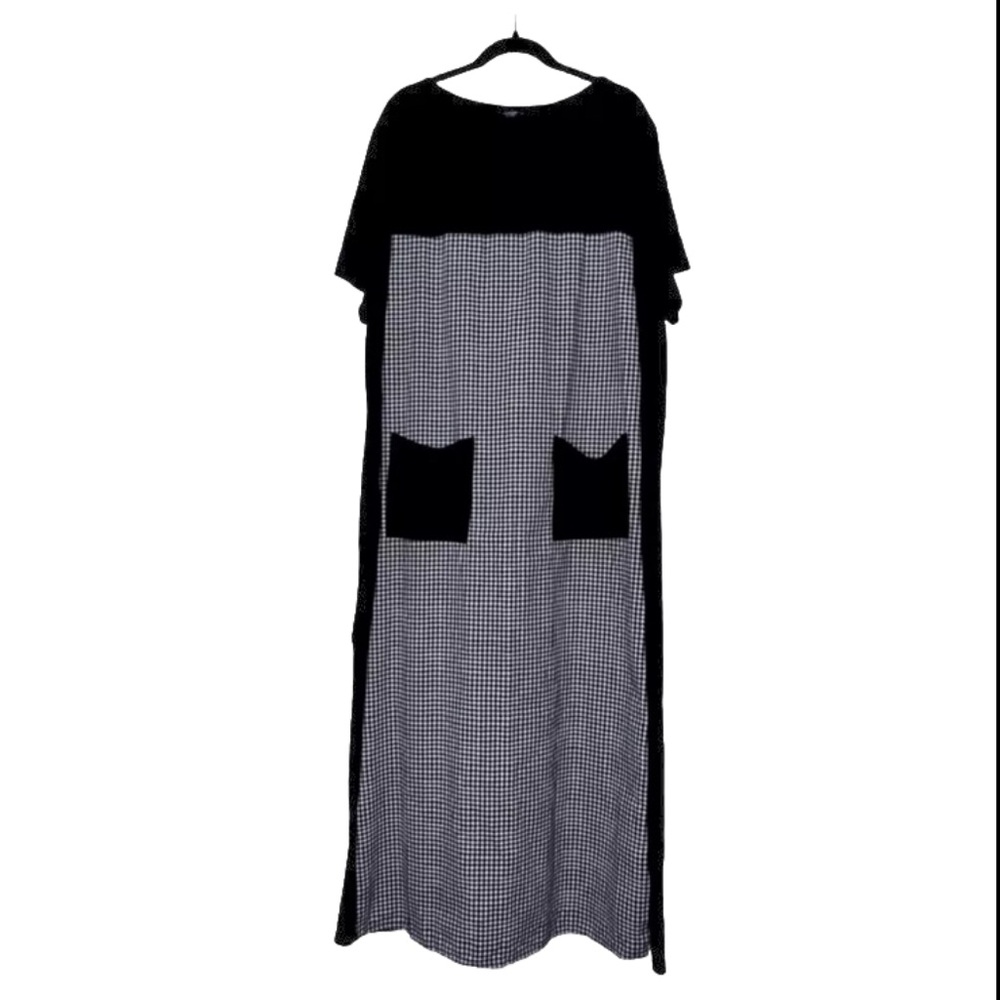 SHEIN Curve Houndstooth Maxi Size 4XL Short Sleeve Dress wi Pockets